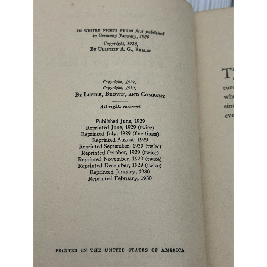 All Quiet on the Western Front HC Grosset & Dunlap 1929 Reprint