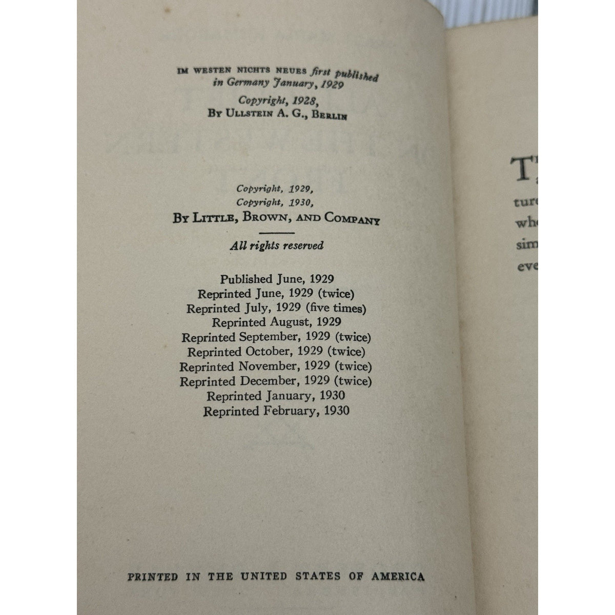 All Quiet on the Western Front HC Grosset & Dunlap 1929 Reprint