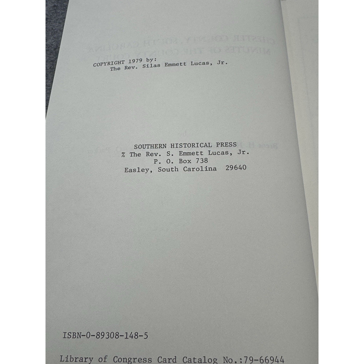 Chester County SC Court Minutes 1785-1799 Holcomb Parker 1979 1st Ed HC