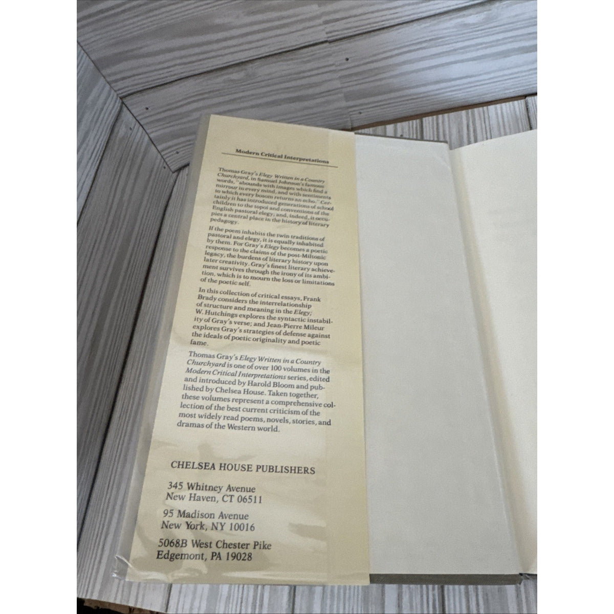 Elegy Written in a Country Churchyard Gray Bloom 1987 Literary Criticism Chelsea