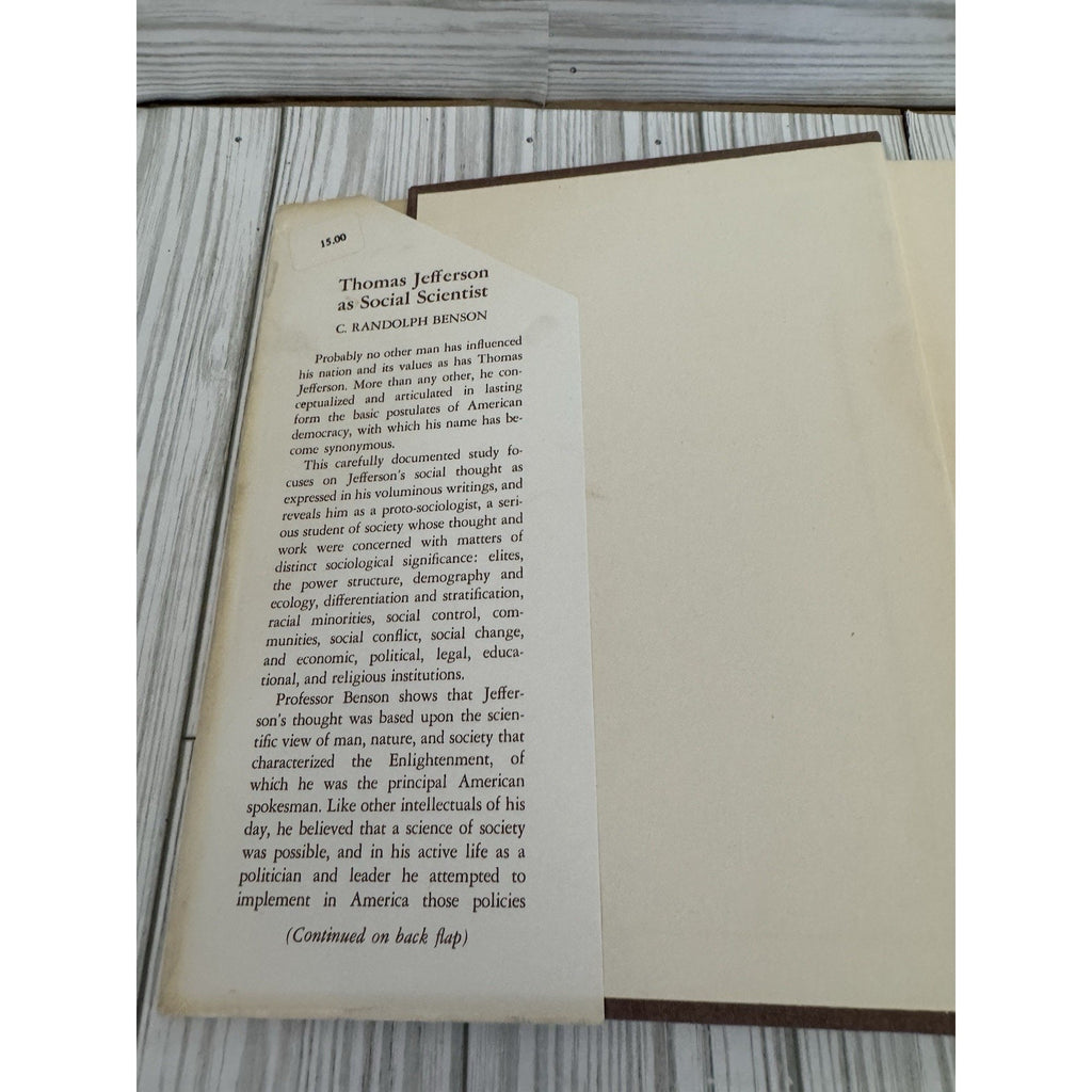 Thomas Jefferson as Social Scientist Benson 1971 HC w/ DJ Fairleigh Dickinson