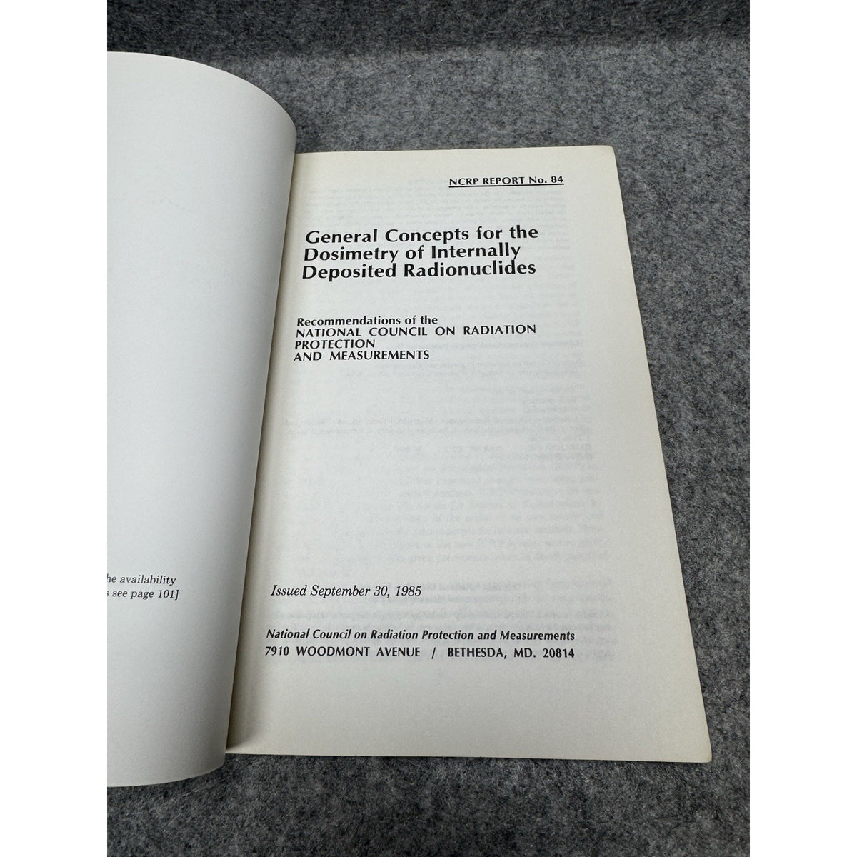 NCRP Report 84 Dosimetry of Internally Deposited Radionuclides Radiation 1985