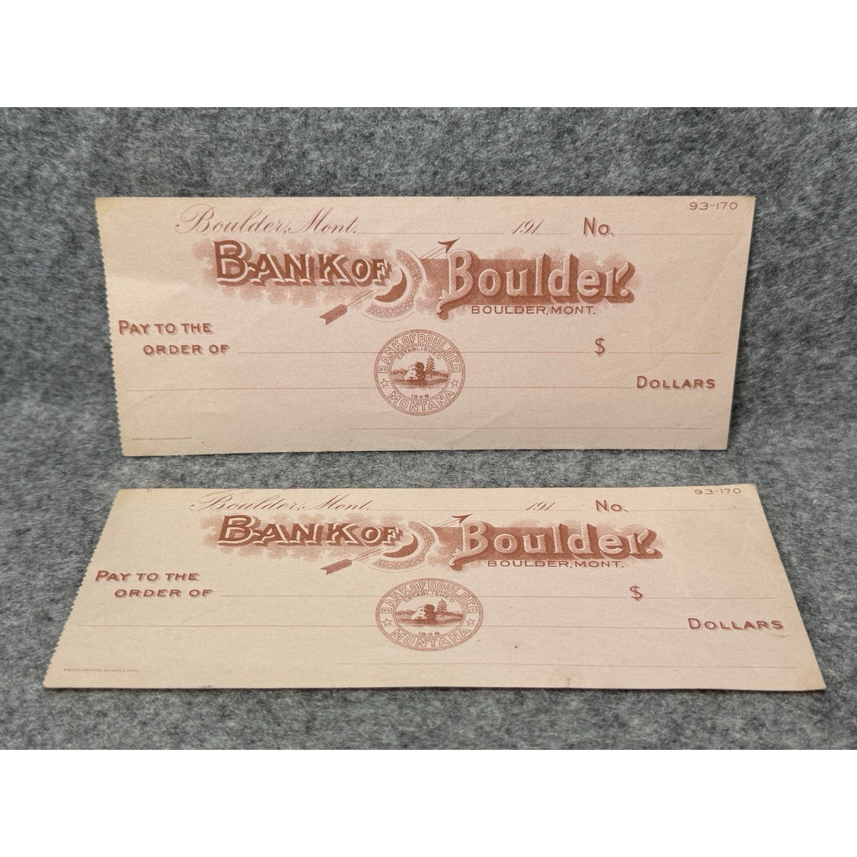 1910s Bank of Boulder Montana Unused Checks Lot of 2 Antique Banking Ephemera
