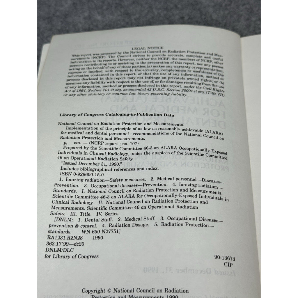 ALARA Medical Dental Radiation Safety NCRP Report 107 1990