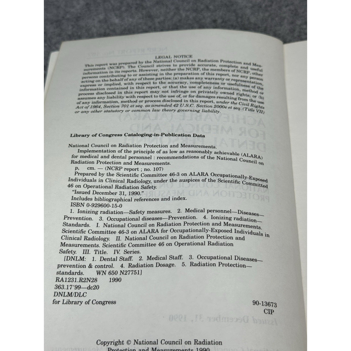ALARA Medical Dental Radiation Safety NCRP Report 107 1990