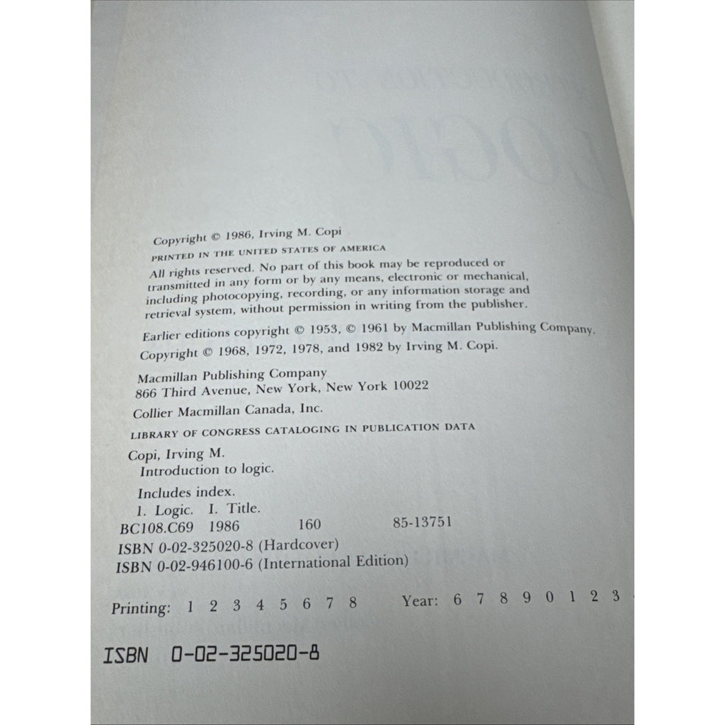 Introduction to Logic by Irving M. Copi (1986, Hardcover)