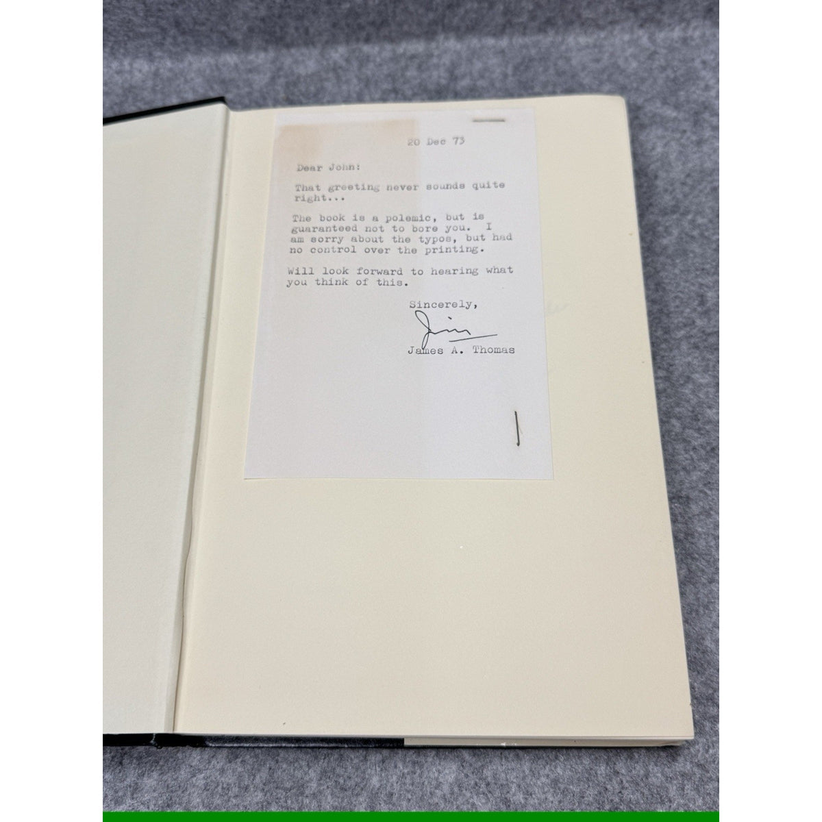 1973 Holy War James A Thomas Signed Inscribed HC DJ w/ Signed Letter 1st