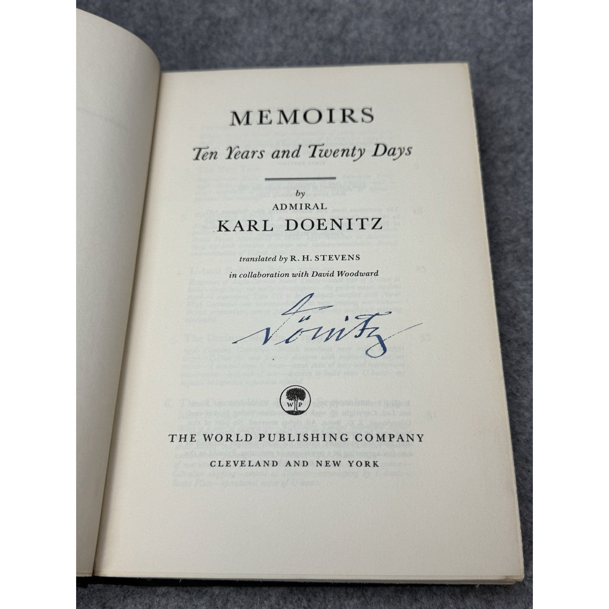 Karl Doenitz Signed Memoirs 1959 First American Edition Review Copy WWII DJ