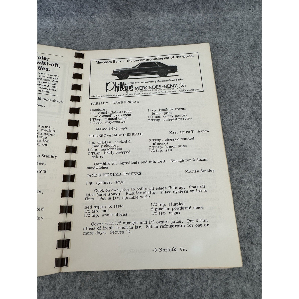 Prize Recipes of Norfolk Virginia Woman’s Club Spiral Cookbook Vintage