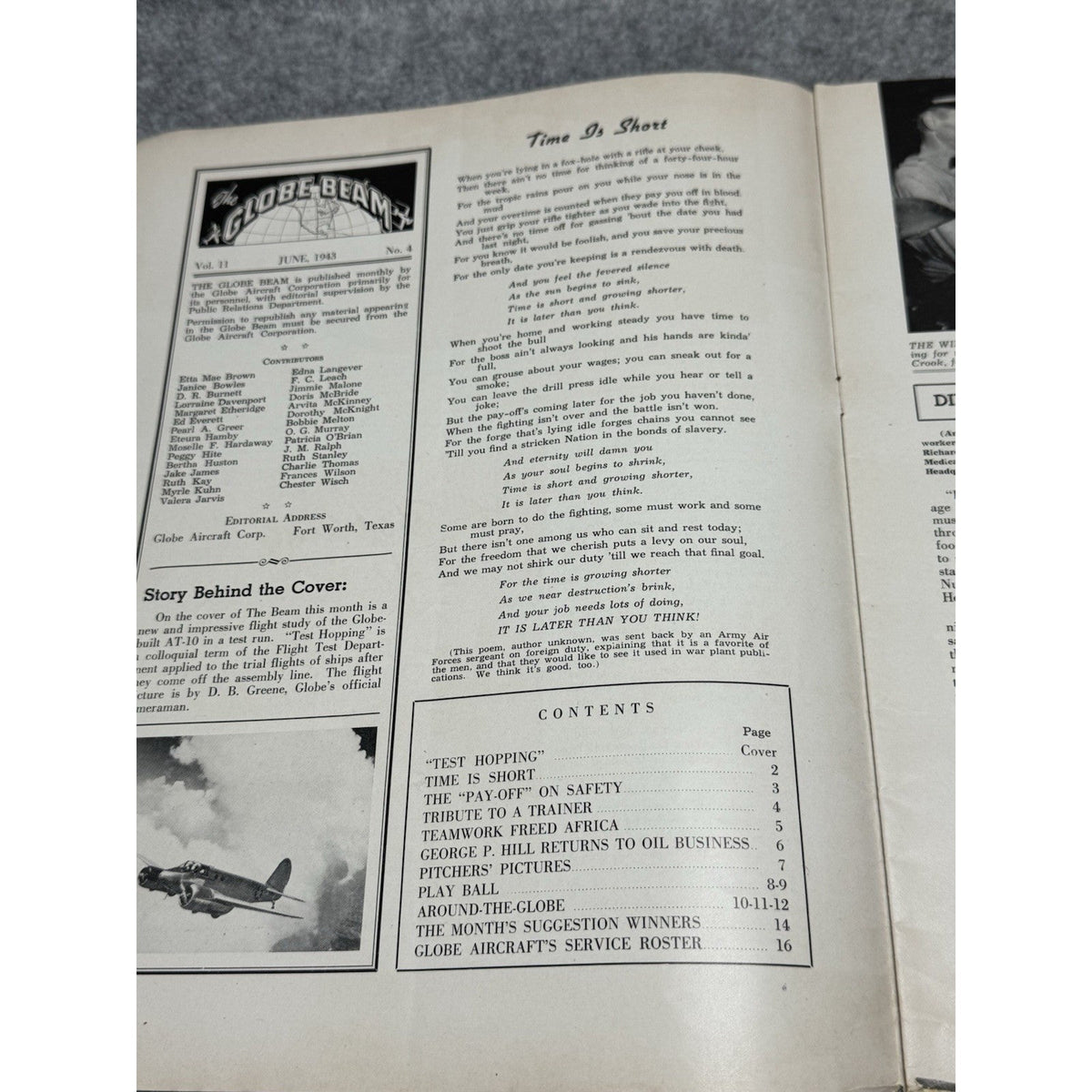 1943 Globe Beam June WWII Aircraft Magazine AT-10 Fort Worth Texas Aviation