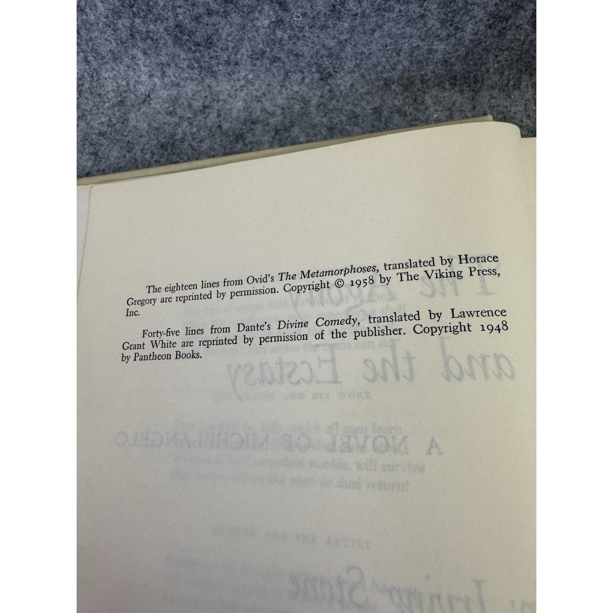 1961 The Agony and the Ecstasy Irving Stone HC Michelangelo Novel