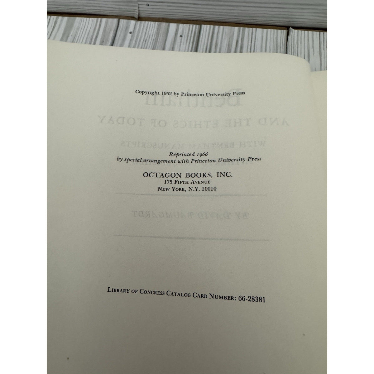 Bentham and the Ethics of Today David Baumgardt 1966 HC Octagon Books