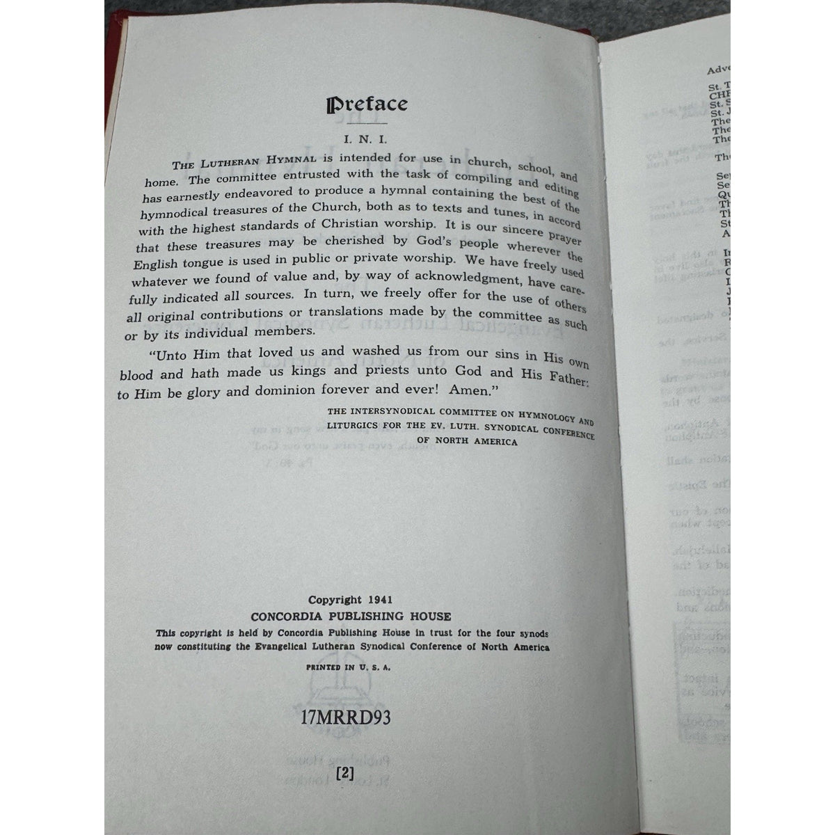 The Lutheran Hymnal Concordia Red Hardcover 1941 Copyright Church Music