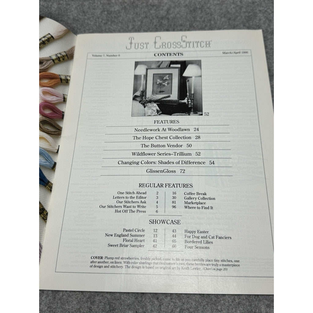 1990 Just Cross Stitch Magazine April Strawberries Flowers Easter Patterns