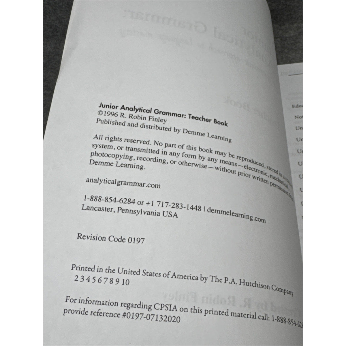 Junior Analytical Grammar Teacher Book by R. Robin Finley (1996, Trade...