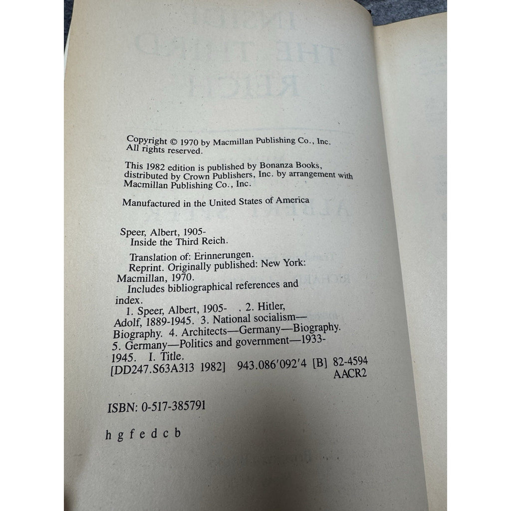 Inside the Third Reich Albert Speer 1982 HC DJ Nazi Germany WWII Memoir