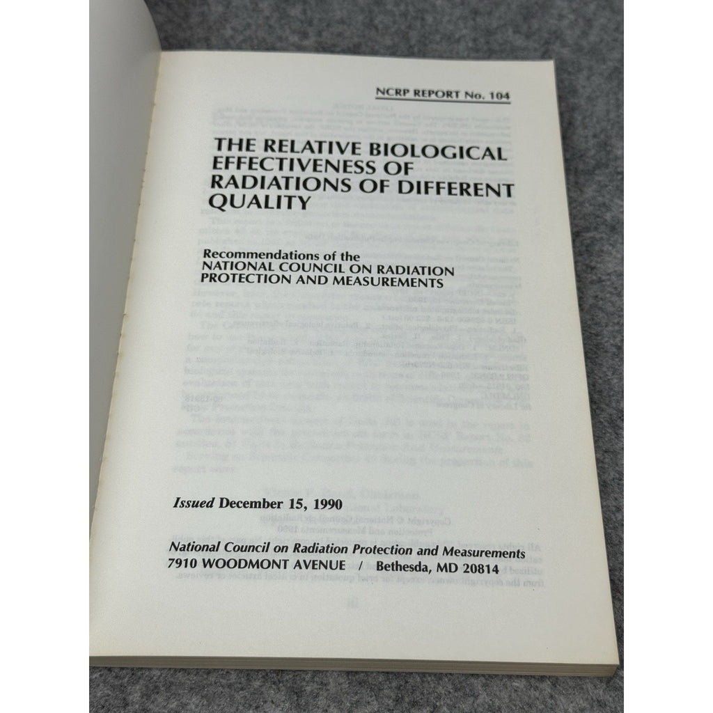 NCRP Report 104 Relative Biological Effectiveness Radiation Radiobiology