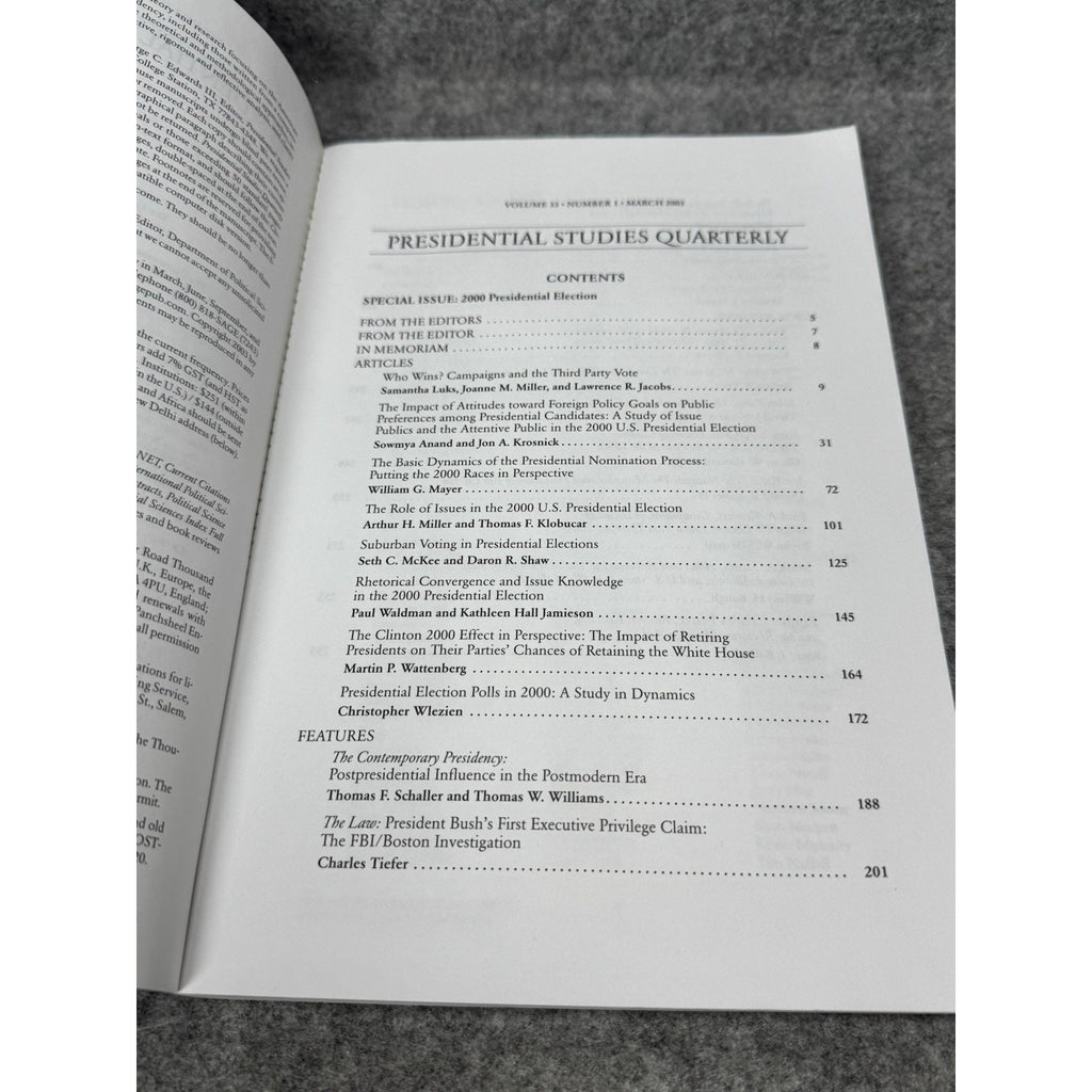 2003 Presidential Studies Quarterly Vol 33 No 1 2000 Election Special Issue