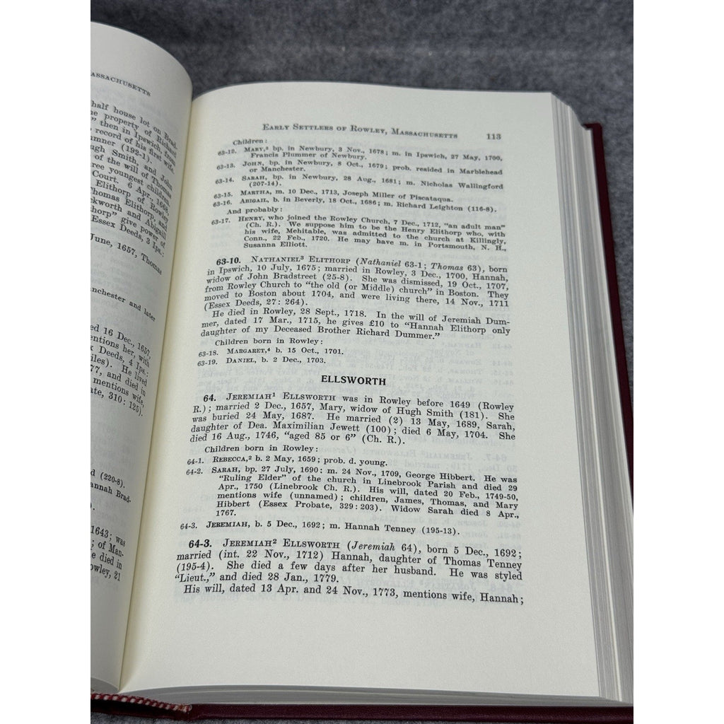 Early Settlers Rowley Massachusetts Genealogy Blodgette Jewett 1981 HC