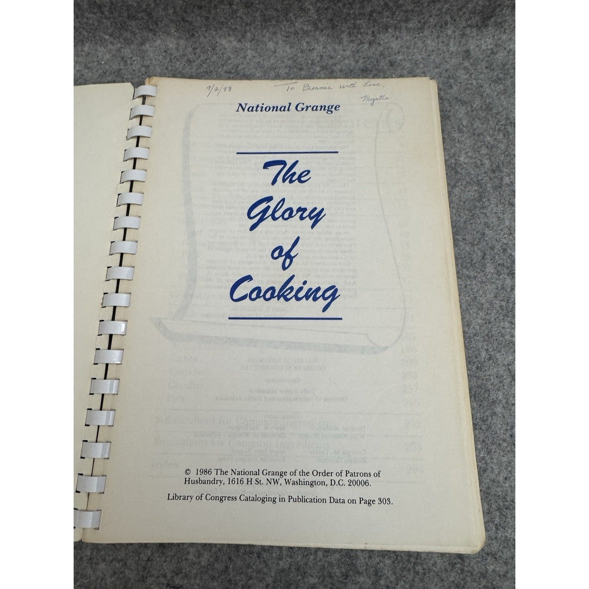 National Grange The Glory of Cooking Vol III 1986 Spiral Cookbook Recipes