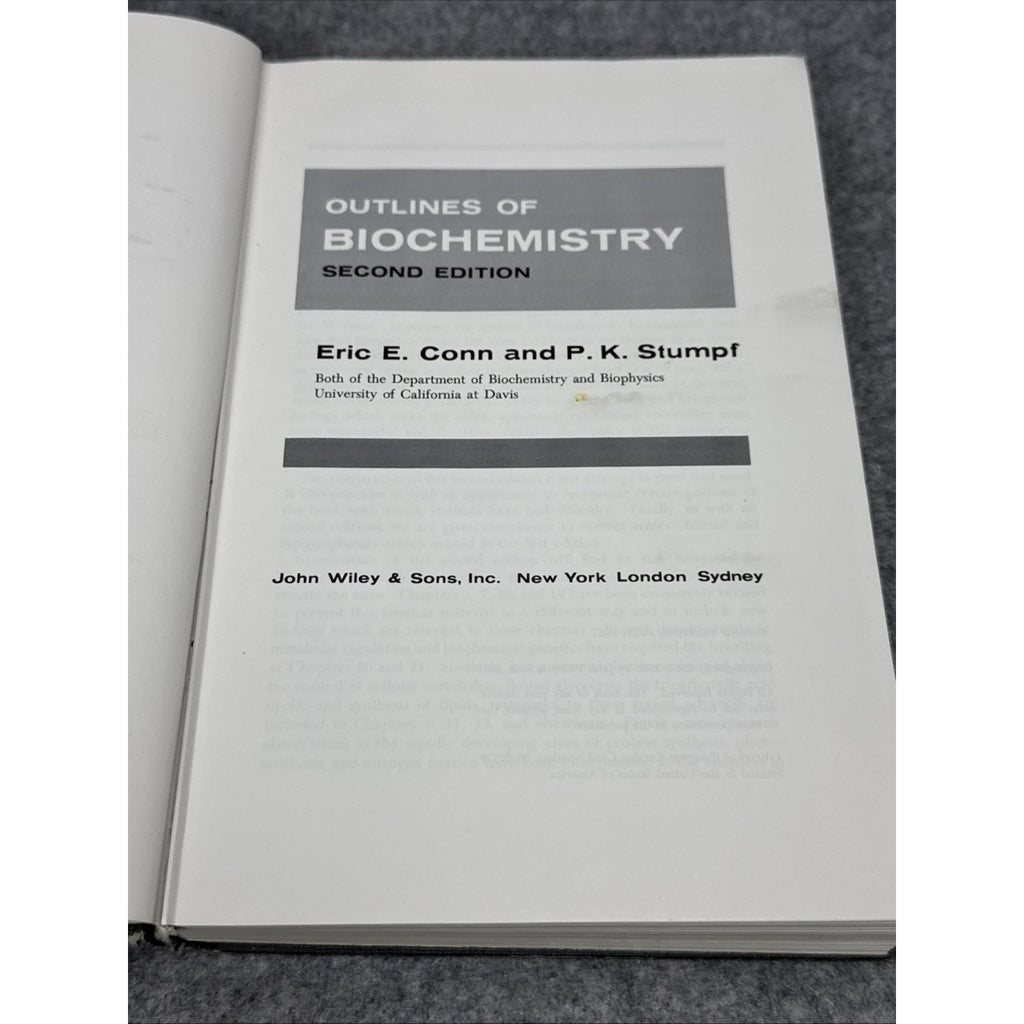 Outlines of Biochemistry 2nd Edition Conn & Stumpf 1967 HB 2nd Printing