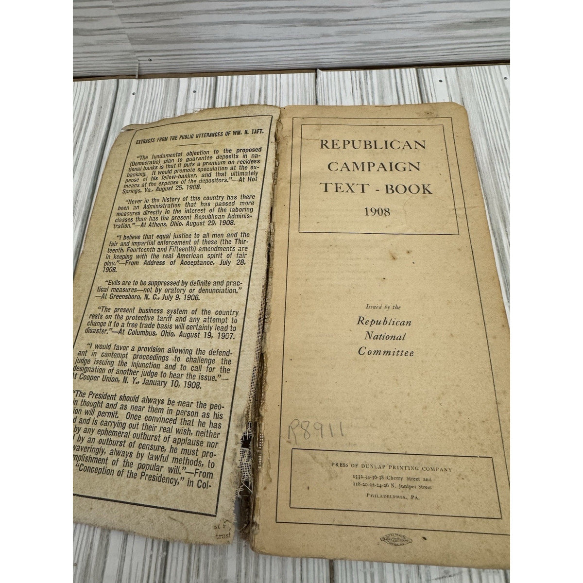 1908 Republican Campaign Text Book Taft Political Antique