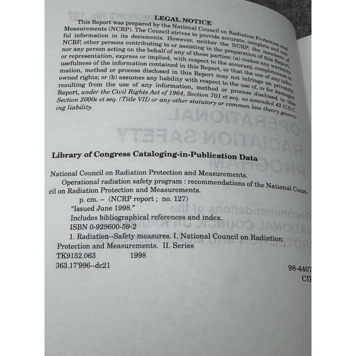 NCRP Report 127 Operational Radiation Safety Program Nuclear Reference