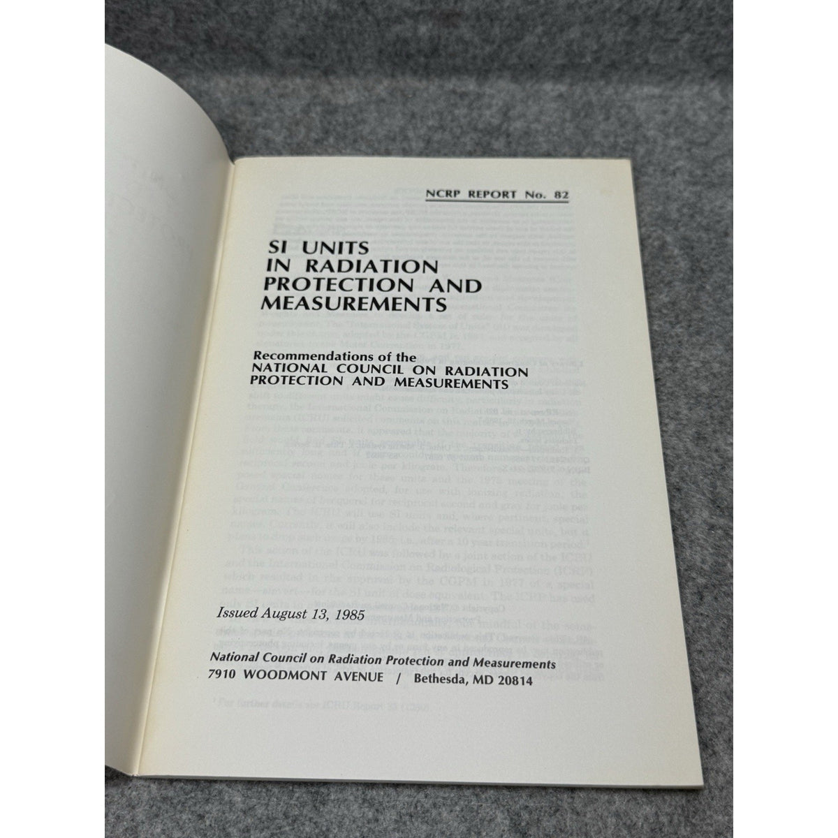 NCRP Report 82 SI Units Radiation Protection Measurements 1985 Nuclear