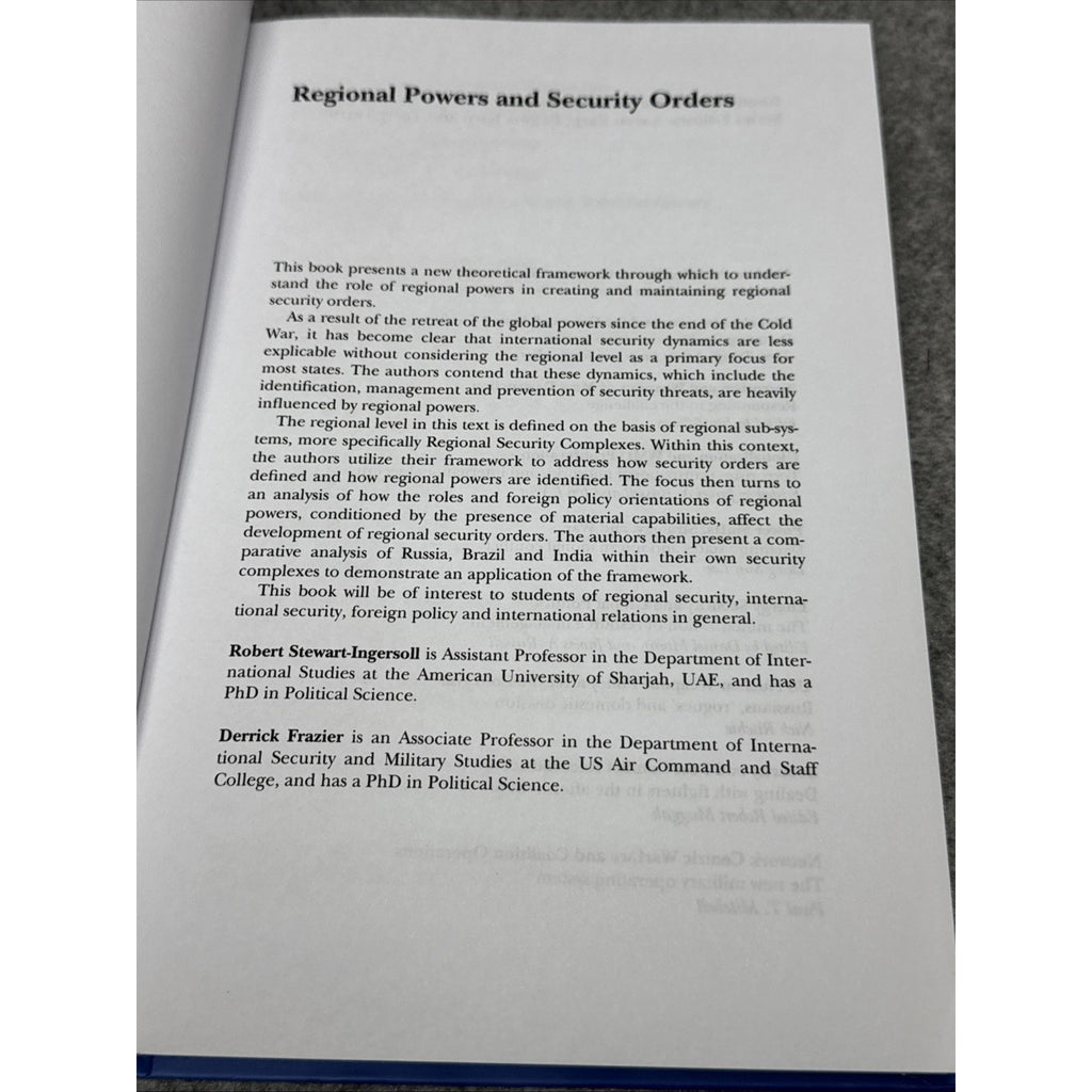 Regional Powers Security Orders Stewart-Ingersoll Frazier Routledge Hardcover