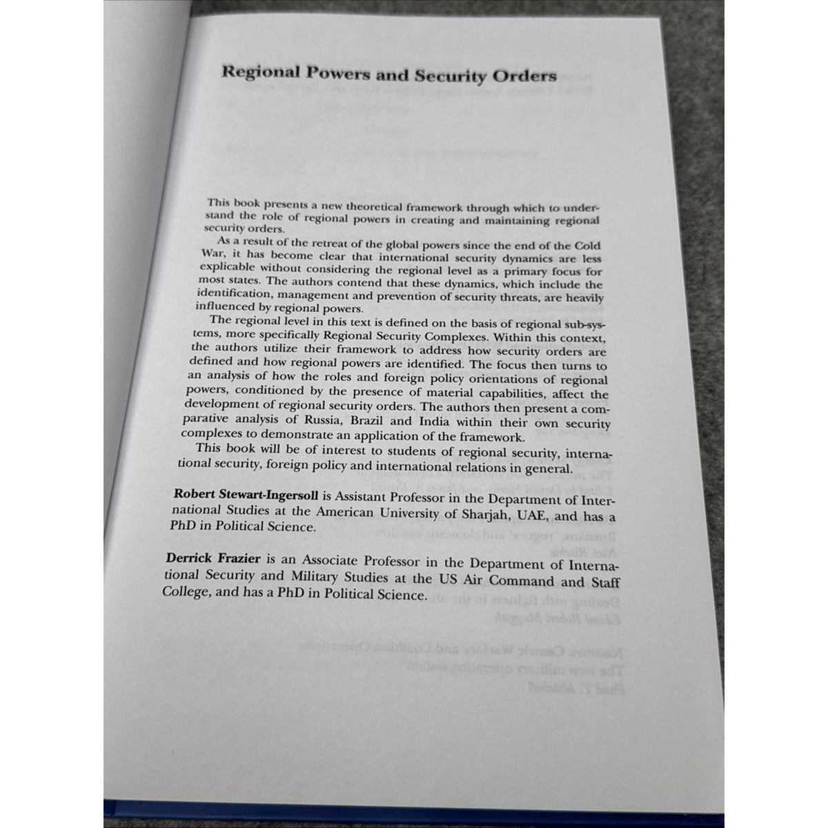 Regional Powers Security Orders Stewart-Ingersoll Frazier Routledge Hardcover