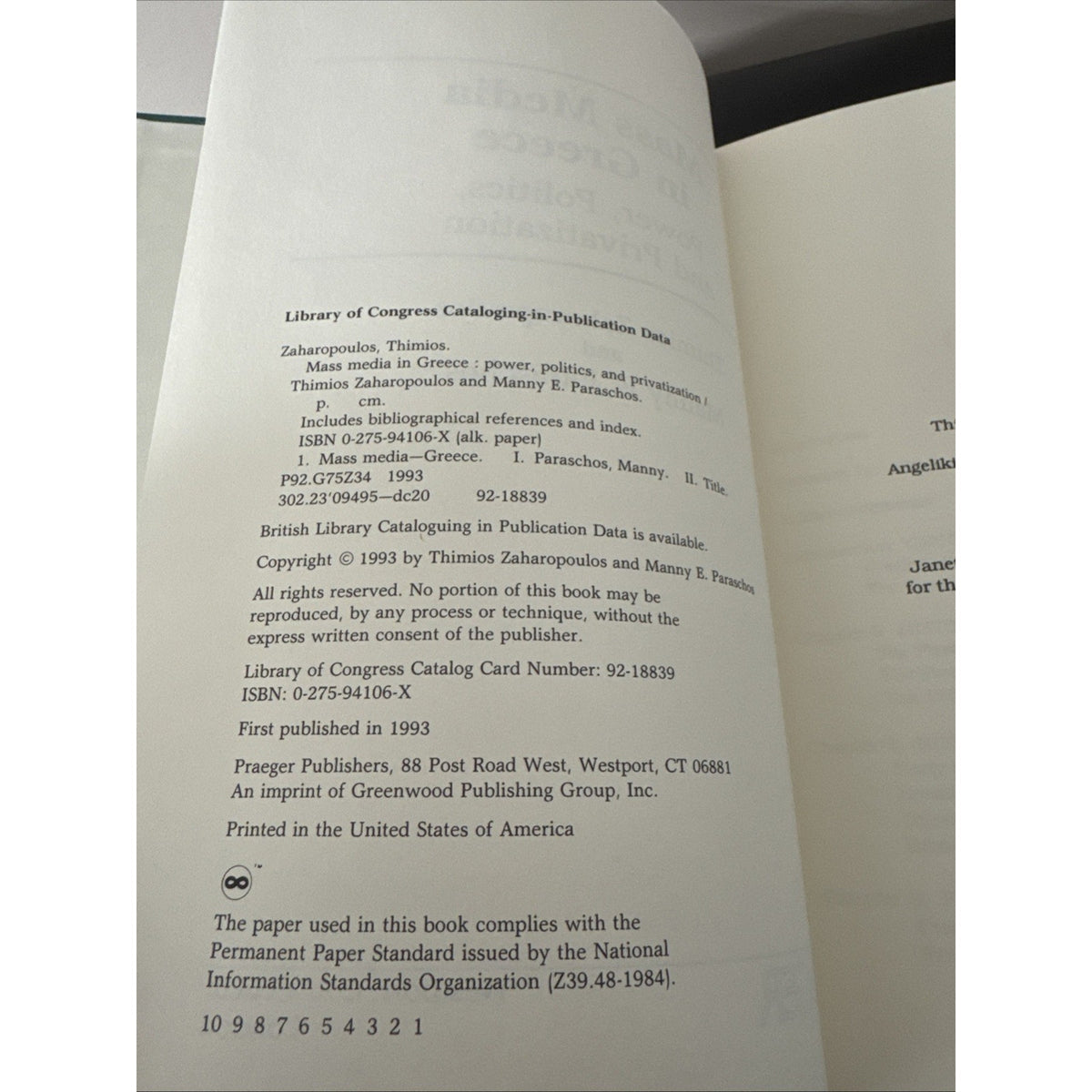 Mass Media in Greece : Power, Politics and Privatization by Thimios Zaharopoulos