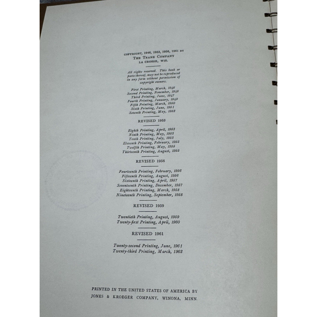 1962 Trane Reciprocating Refrigeration Manual HVAC Air Conditioning Vintage