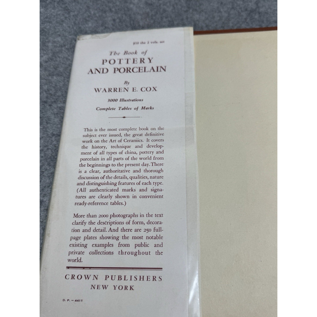 1944 The Book of Pottery and Porcelain Warren E Cox 2 Volumes HC Dust Jackets