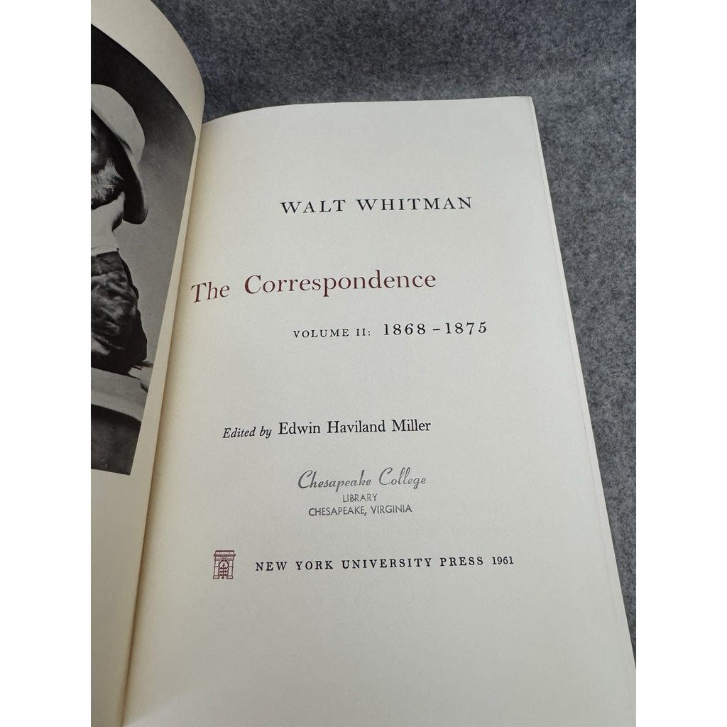Walt Whitman Correspondence Vol II 1868-1875 HC DJ 1961 NYU Press