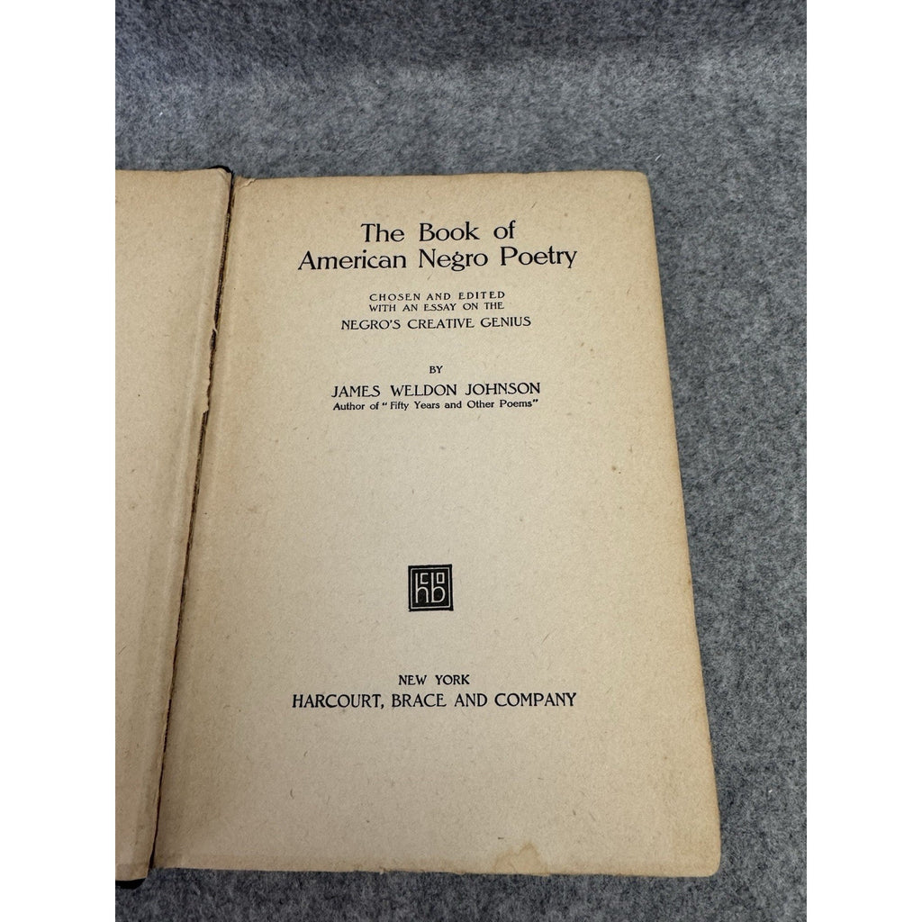 1922 The Book of American Negro Poetry James Weldon Johnson 1st Edition HC