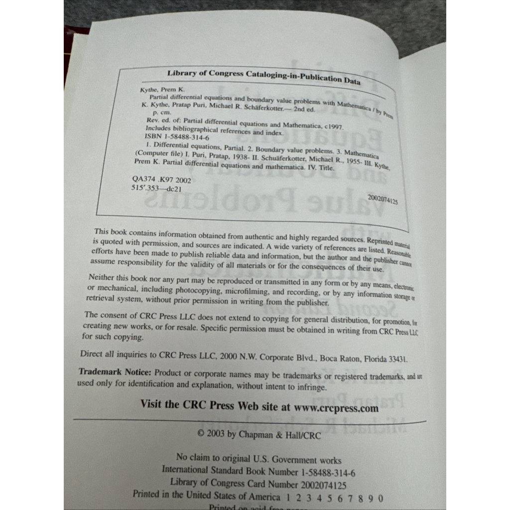 Partial Differential Equations and Mathematica by Michael R. Schäferkotter, Prem