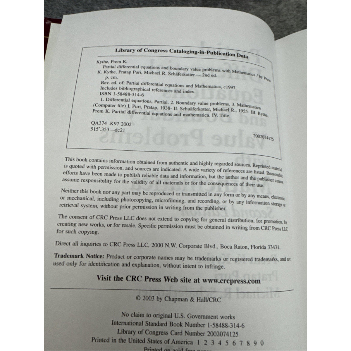 Partial Differential Equations and Mathematica by Michael R. Schäferkotter, Prem