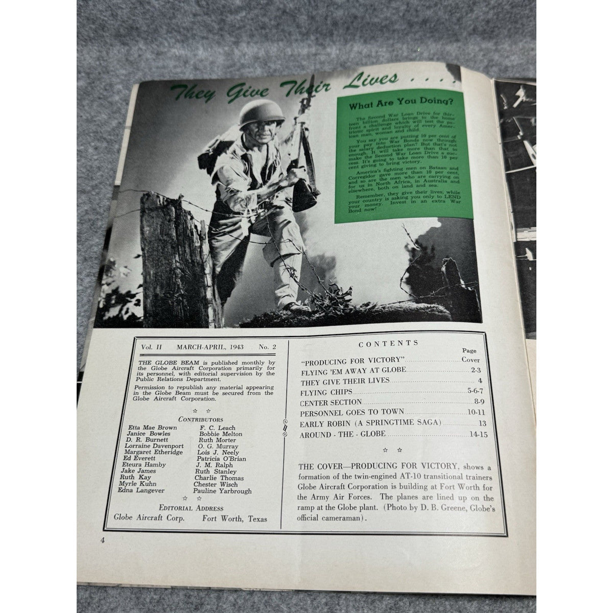 1943 Globe Beam WWII Aircraft Magazine AT-10 Fort Worth Texas March April