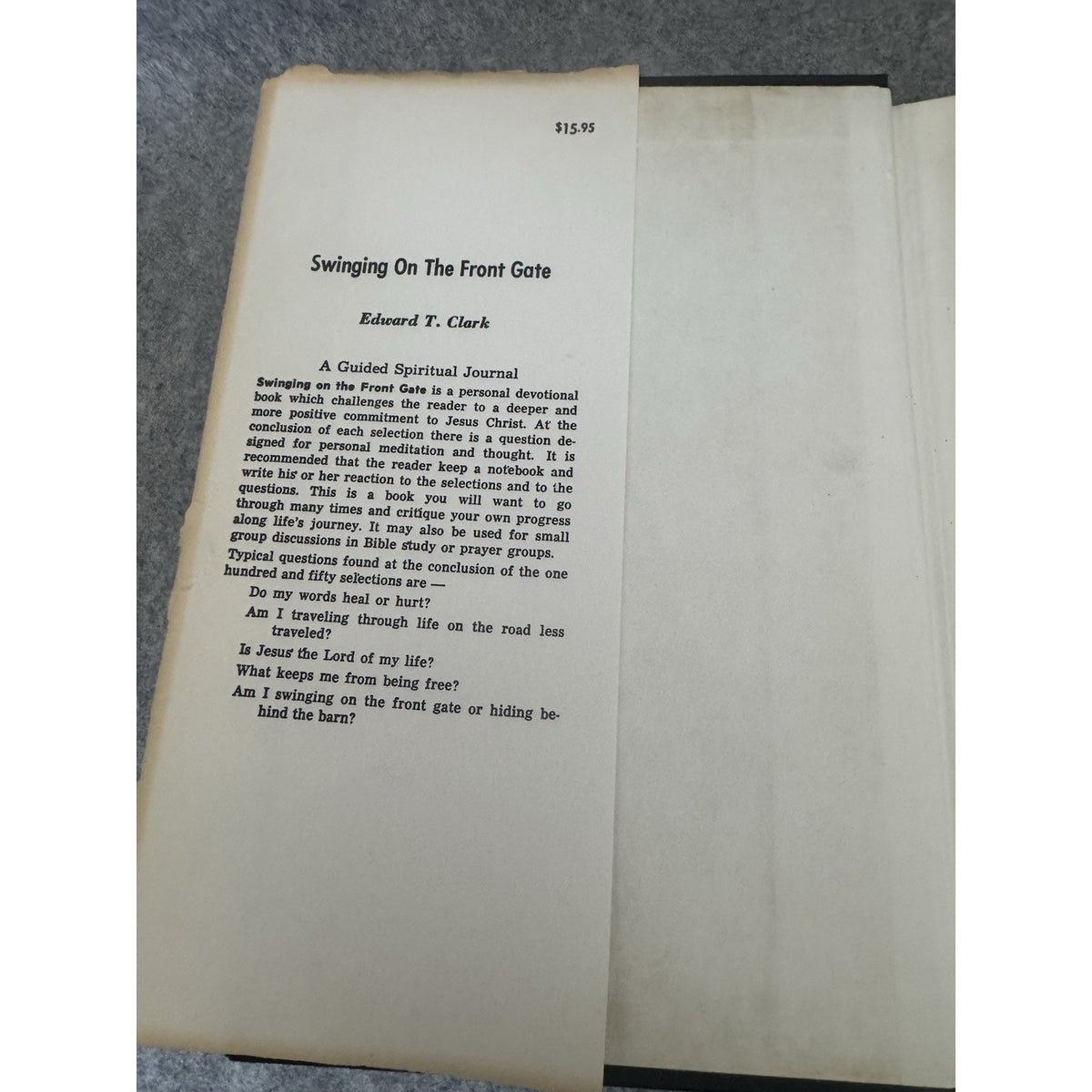 Signed Swinging on the Front Gate Edward T Clark HC DJ 1981 Journal