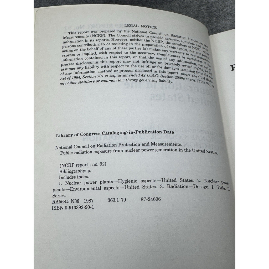 NCRP Report 92 Public Radiation Exposure Nuclear Power Generation US