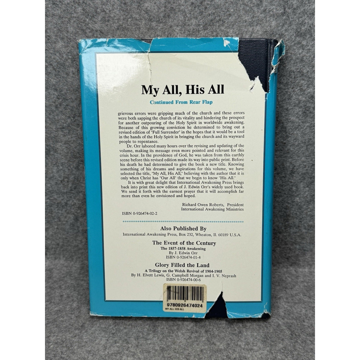 My All His All J. Edwin Orr 1989 Hardcover DJ Billy Graham Christian Revival