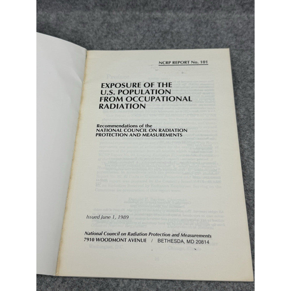 1989 Exposure U.S. Population Occupational Radiation NCRP Report No. 101