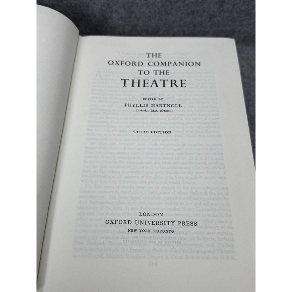 The Oxford Companion to the Theatre Phyllis Hartnoll 1967 3rd Ed Hardcover
