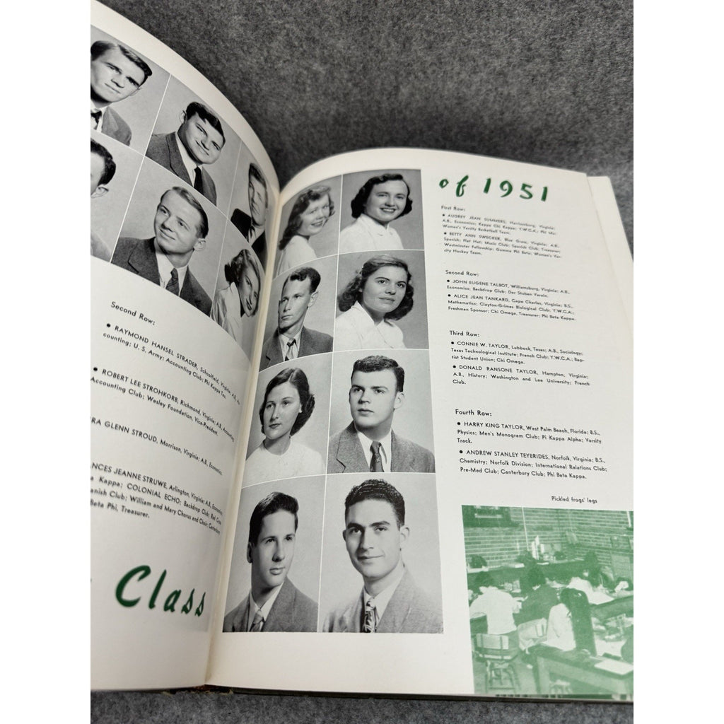 1951 Colonial Echo William & Mary Yearbook Williamsburg Virginia HC