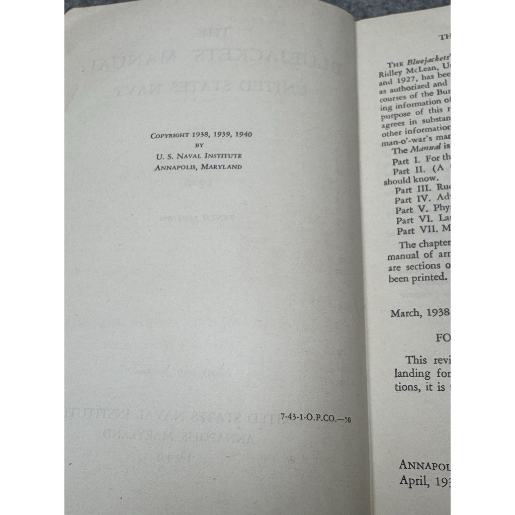 The Bluejackets’ Manual 1940 US Navy 10th Edition WWII Hardcover