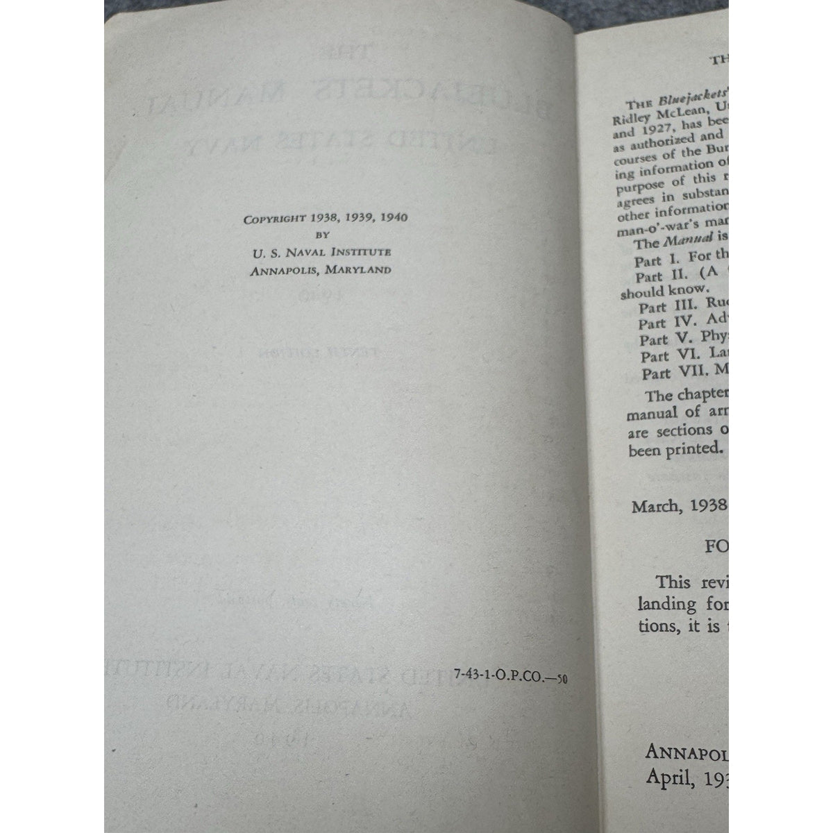 The Bluejackets’ Manual 1940 US Navy 10th Edition WWII Hardcover