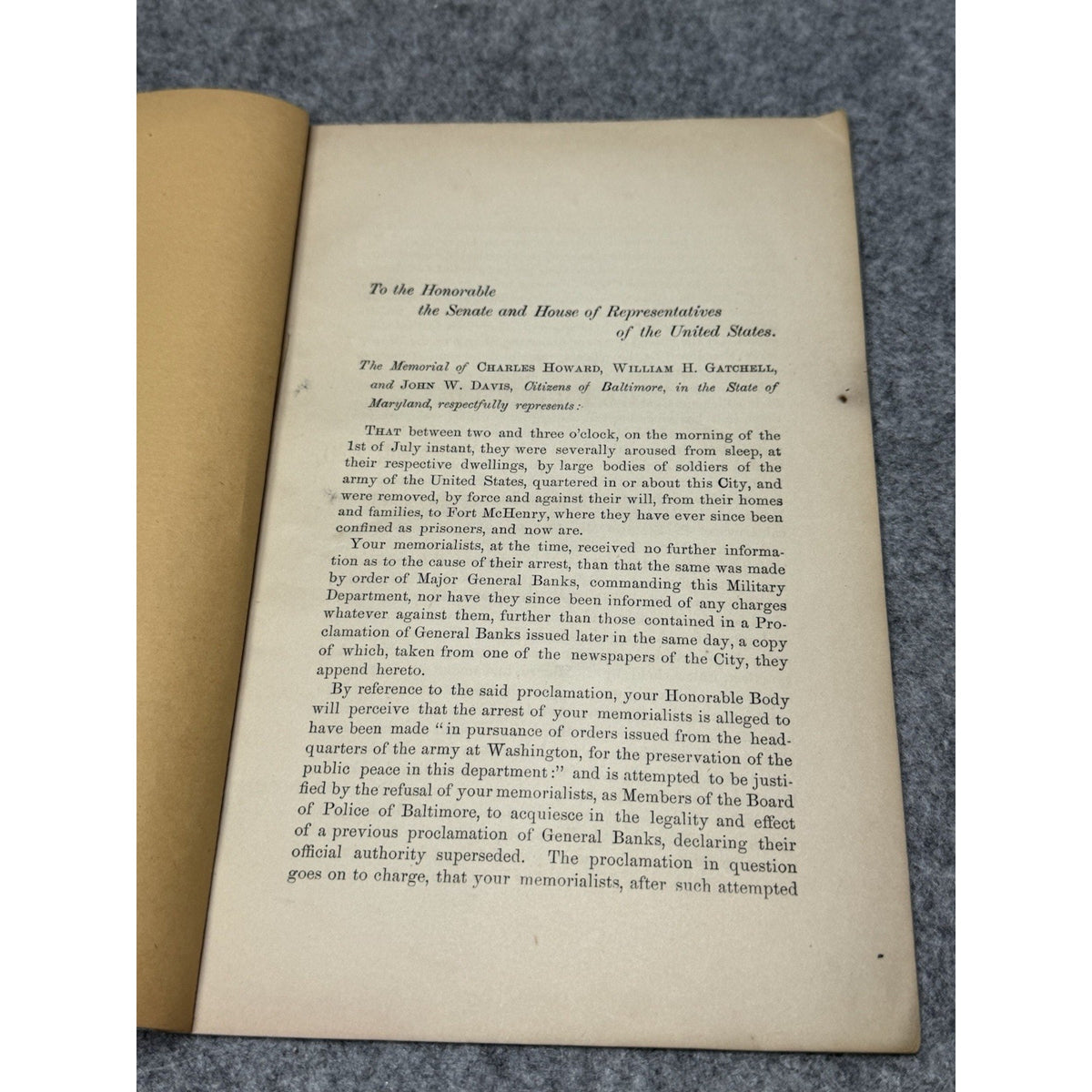 Rare 1861 Civil War Pamphlet Baltimore Police Arrest Fort McHenry Lincoln