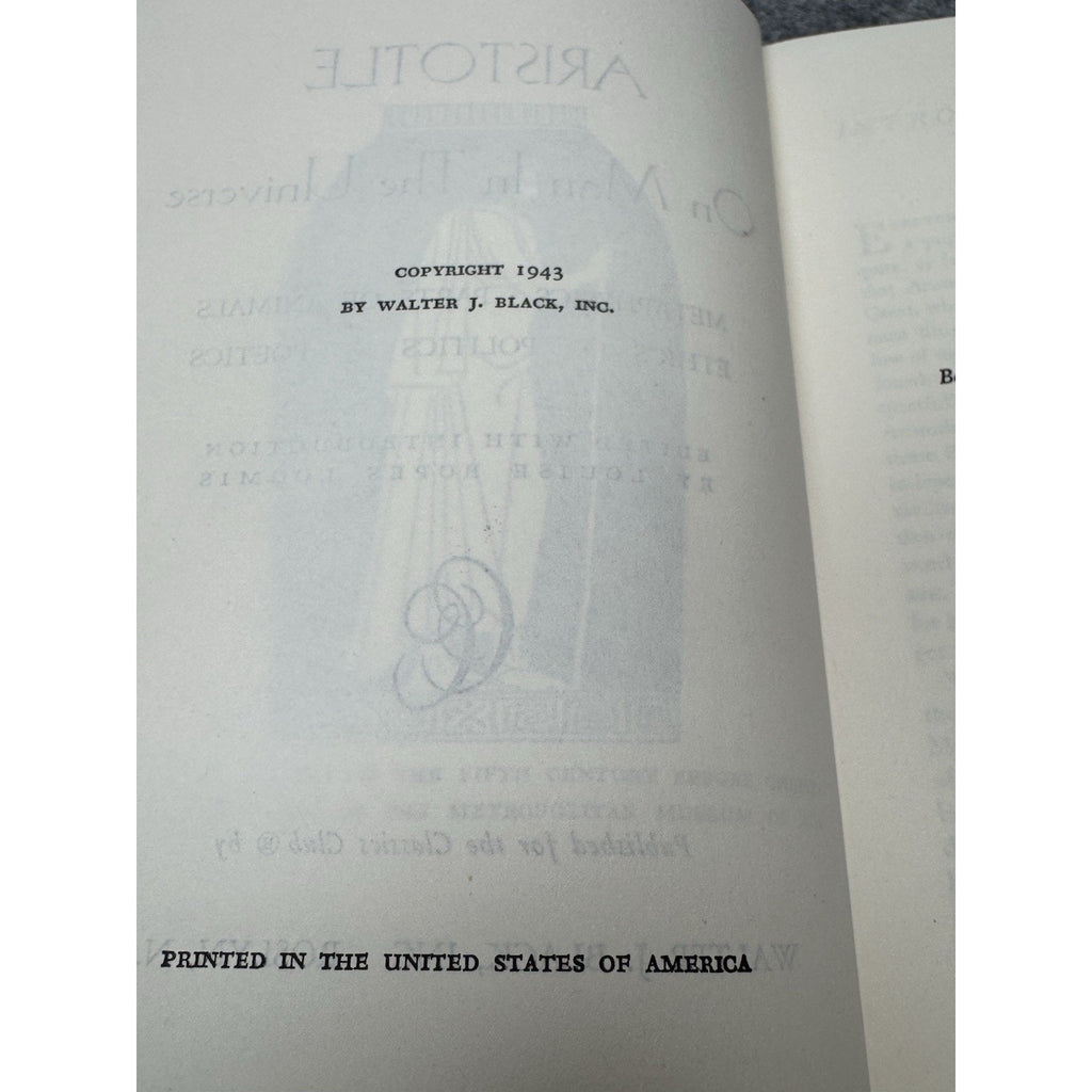 Aristotle On Man in the Universe Classics Club Hardcover Metaphysics Ethics