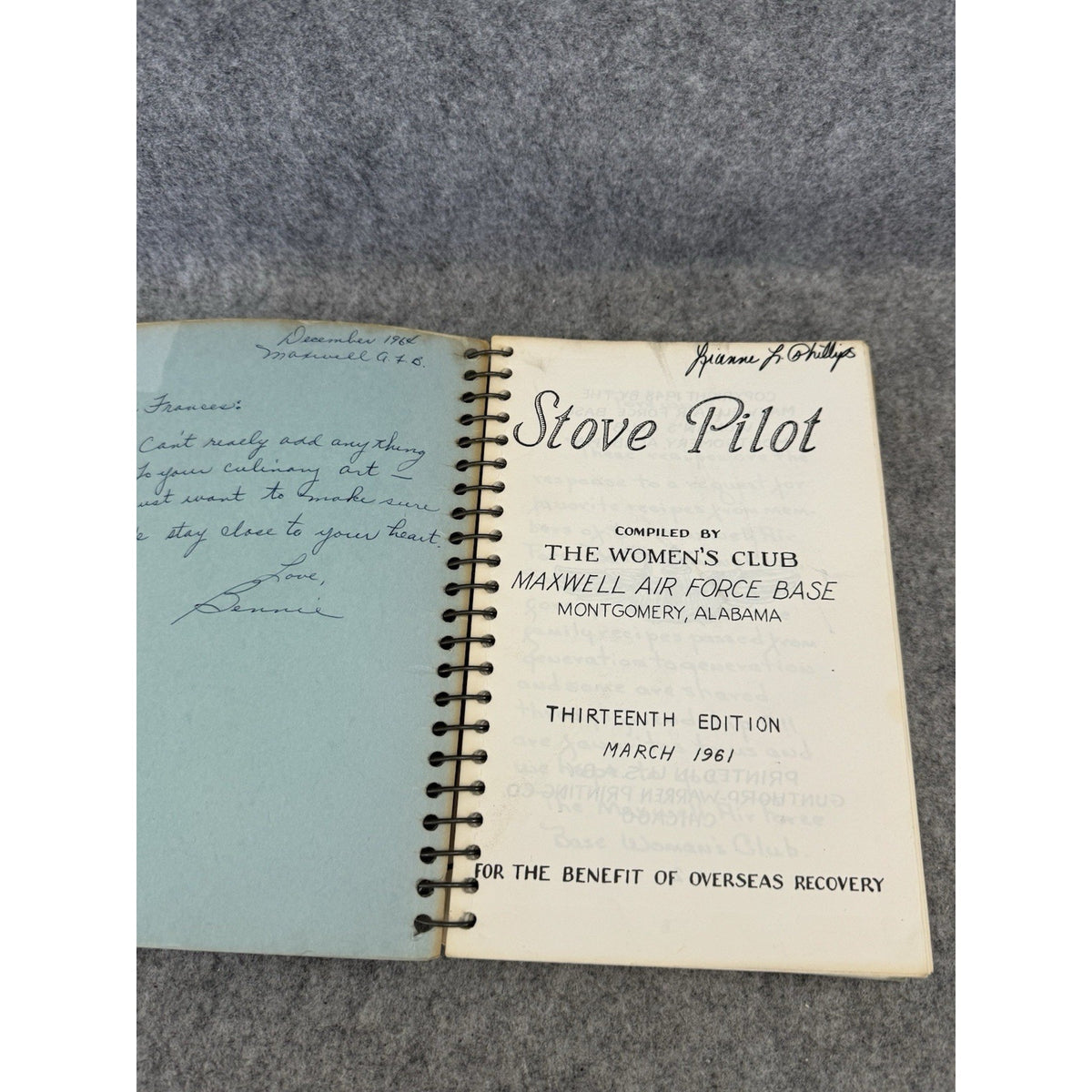 1961 Stove Pilot Maxwell Air Force Base Women’s Club Cookbook Alabama