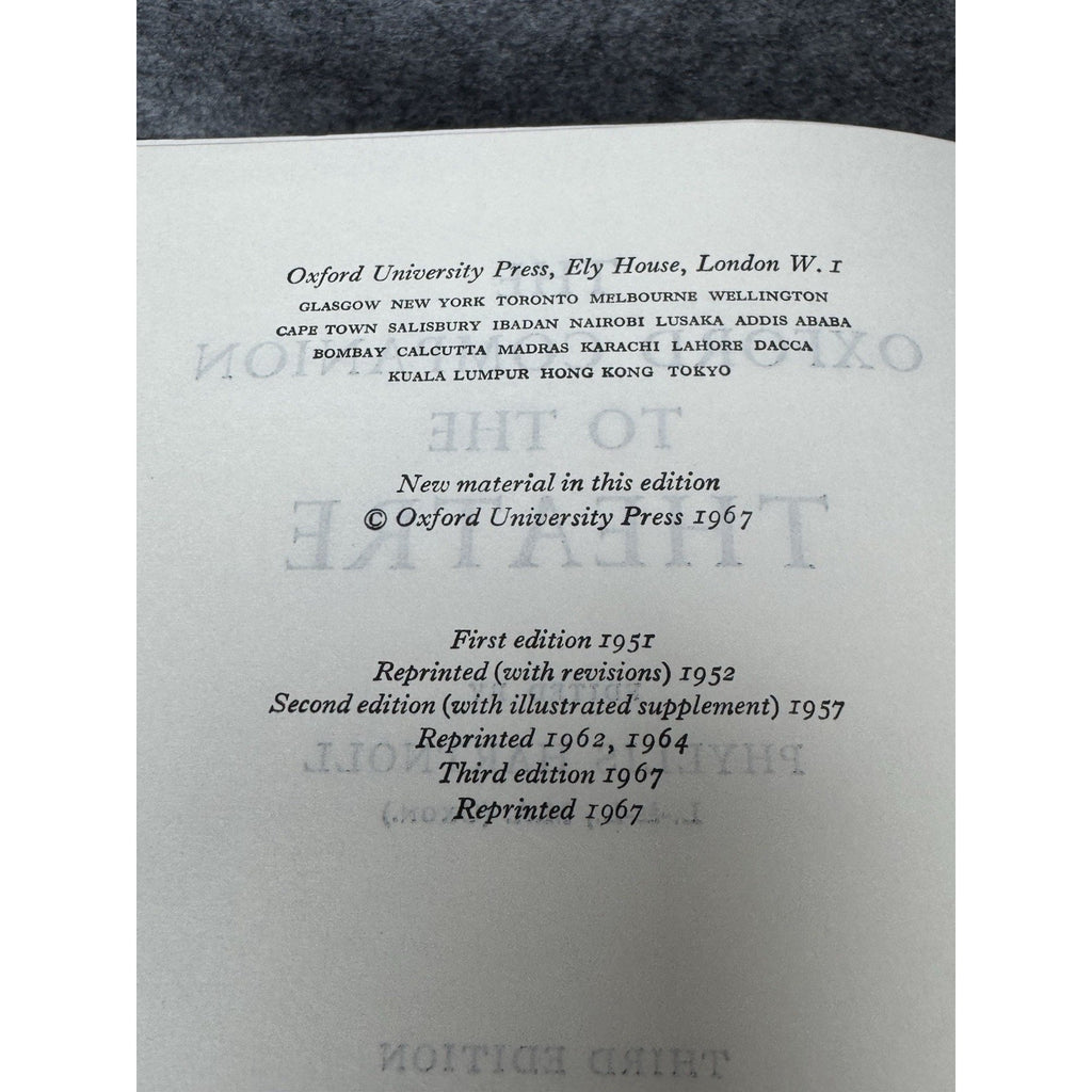 The Oxford Companion to the Theatre Phyllis Hartnoll 1967 3rd Ed Hardcover